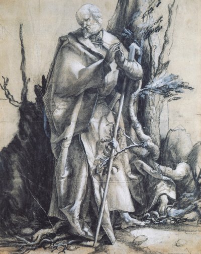 Pyhä Johannes metsässä, n. 1515, kirjoittanut Matthias Grunewald (1470-1528), musta liitu paperille, 37x29 cm. Saksa tekijältä Matthias (c.1480 1528) Grunewald