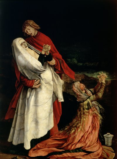 Neitsyt ja Maria Magdaleena ristin juurella, yksityiskohta Isenheimin alttaritaulusta, noin 1510-15 (yksityiskohta kuvasta 3706). tekijältä Matthias (c.1480-1528) Grunewald