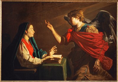 " Annunciation (maalaus kankaalle) tekijältä Matthias (c.1600-p.1650) Stomer