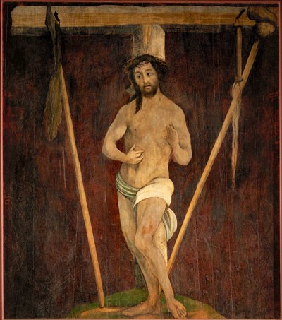Kärsivä lunastaja, Lindenhardtin protestanttisen kirkon alttarin keskimmäinen paneeli. tekijältä Matthias Gruenewald