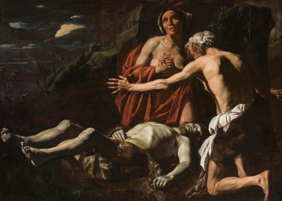 Aadam ja Eeva surevat Abelin kuolemaa 1632-1635. tekijältä Matthias Stomer