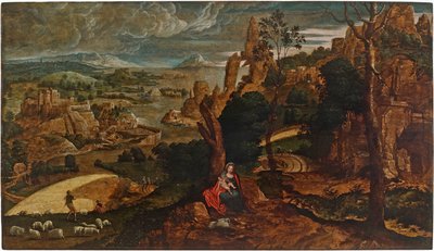 Maisema muiden kanssa lennossa Egyptiin, 1540-1545. tekijältä Matthijs Cock