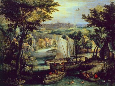 Jokimaisema, kirjoittanut Mathys Bril Younger (1550-1583), öljy kuparille tekijältä Matthijs the younger Bril