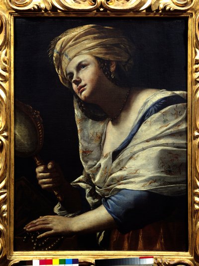 Vaniittinainen turbaanilla ja peilillä - Mattia Pretin (1613-1699) maalaus 1600-luvun Firenze, Uffizi-galleria tekijältä Mattia Preti