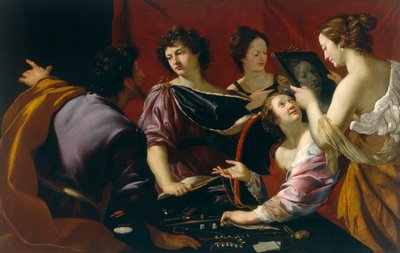 Tasso Ferraran hovissa (tai Viiden aistin allegoria), yksityiskohta näön allegoriasta, n. 1630-1690 tekijältä Mattia Preti