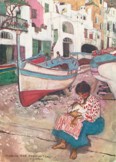 Capriote-kalastajan vaimo (värilitografia) tekijältä Maurice (after) Greiffenhagen