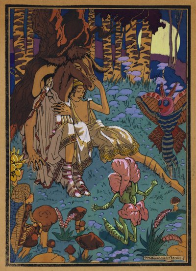 Kuvitus Shakespearen Kesäyön unelmaan (värilitho) tekijältä Maurice Berty