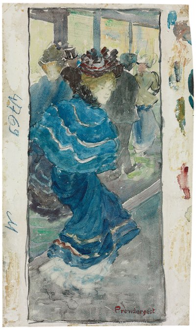 Tyylikäs nainen sinisessä mekossa, n. 1893-1894 tekijältä Maurice Brazil Prendergast