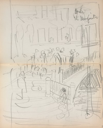 Italialainen luonnoskirja: Bridge St. Margarita sivut 67 & 68, 1898-1899. tekijältä Maurice Brazil Prendergast