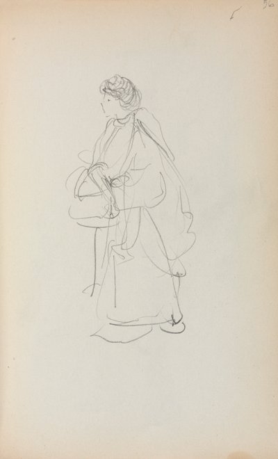 Italialainen luonnoskirja: Seisova nainen pitelee laukkua sivu 56, 1898-1899. tekijältä Maurice Brazil Prendergast