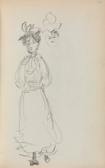 Italialainen luonnoskirja: Seisova nainen, kasvosivu 52, 1898-1899. tekijältä Maurice Brazil Prendergast