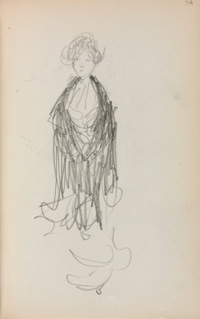 Italialainen luonnoskirja: Seisova nainen huivin kanssa sivu 54, 1898-1899. tekijältä Maurice Brazil Prendergast