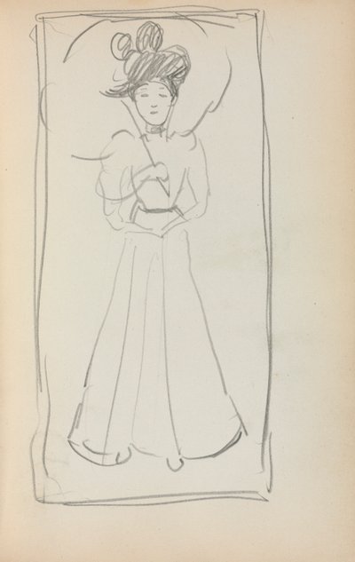 Italialainen luonnoskirja: Seisova nainen päivänvarjoineen sivu 233, 1898-1899. tekijältä Maurice Brazil Prendergast