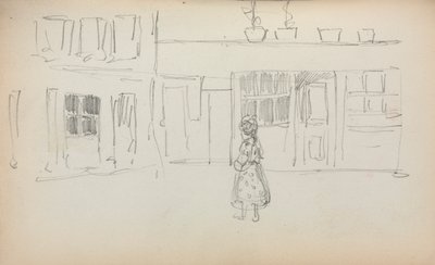 Italialainen luonnoskirja: Street Scene with a Girl, sivu 159, 1898-1899. tekijältä Maurice Brazil Prendergast