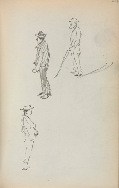 Italialainen luonnoskirja: Kolme seisova miestä sivu 44, 1898-1899. tekijältä Maurice Brazil Prendergast