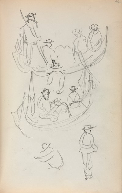 Italialainen luonnoskirja: Kaksi gondolia hahmoilla, 1898-1899. tekijältä Maurice Brazil Prendergast