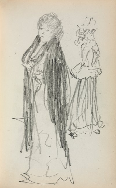 Italialainen luonnoskirja: Kaksi seisovaa naista sivu 129, 1898-1899. tekijältä Maurice Brazil Prendergast