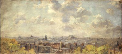 Panoraamanäkymä Pariisista, otettu rue Victor-Massé -kadulta, 4-1886 (öljy kankaalle). tekijältä Maurice Dainville