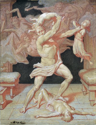 Herakles sai hulluksi, kun Hera murhasi lapsensa (piirustus) tekijältä Maurice De Vaines
