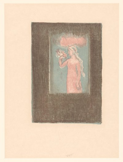 Nuori tyttö kukkien kanssa ikkunan edessä tekijältä Maurice Denis