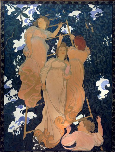 Lehdistökankaan vaaka liimattu kartonkiin kattoon tekijältä Maurice Denis