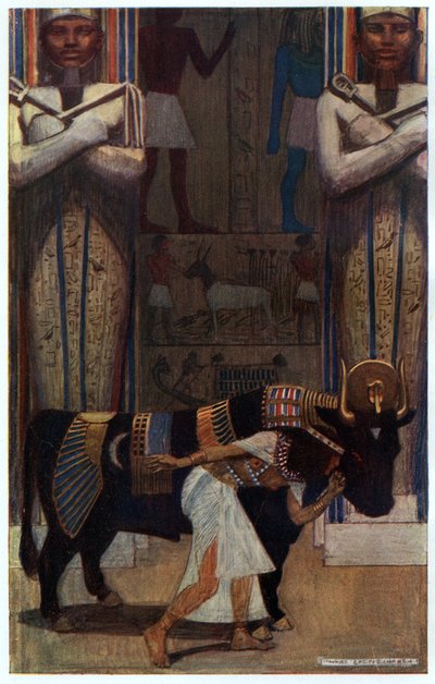 Tyttövaimo ja kylpyhärkä, kuvitus julkaisusta "Egyptian Myth and Legend", julkaisija Gresham Publishing, Co. tekijältä Maurice Greiffenhagen