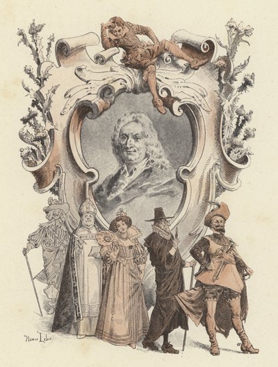 Alain-Rene Lesage, muotokuva (väri litho) tekijältä Maurice Leloir