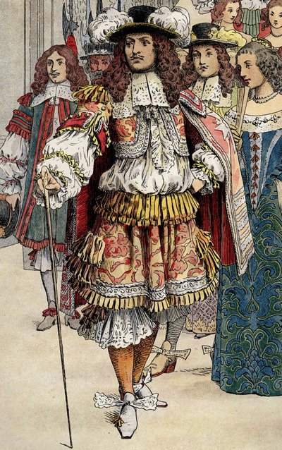 Ranskan kuningas Ludvig XIV Vaux Le Vicomten linnassaan tekijältä Maurice Leloir