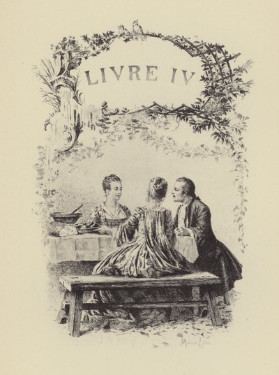 Kuvitus kirjaan IV Jean-Jacques Rousseaun tunnustukset (kaiverrus) tekijältä Maurice Leloir