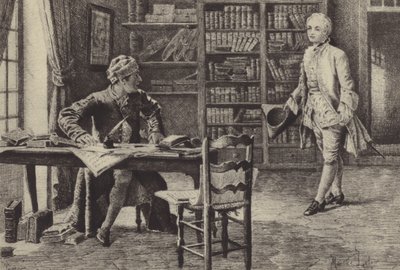 Kuvitus kirjaan IX Jean-Jacques Rousseaun tunnustuksista (kaiverrus) tekijältä Maurice Leloir