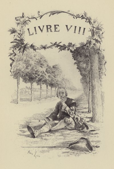 Kuvitus kirjaan VIII Jean-Jacques Rousseaun tunnustukset (kaiverrus) tekijältä Maurice Leloir