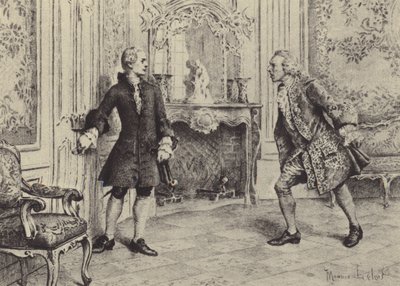 Kuvitus kirjaan VII Jean-Jacques Rousseaun tunnustuksista (kaiverrus) tekijältä Maurice Leloir