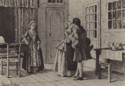 Kuvitus kirjaan V kirjaan Jean-Jacques Rousseaun tunnustukset (kaiverrus) tekijältä Maurice Leloir
