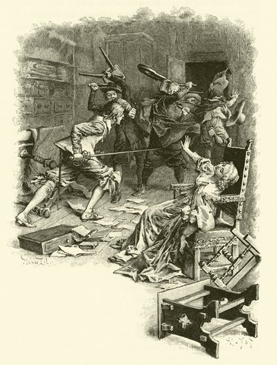 Kuvitus kolmelle muskettisoturille (kaiverrus) tekijältä Maurice Leloir