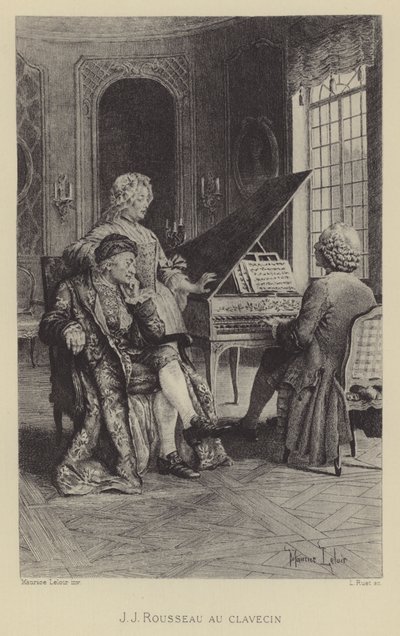 Jean-Jacques Rousseau cembalossa (syväpaino) tekijältä Maurice Leloir
