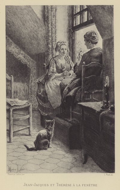 Jean-Jacques ja Therese ikkunalla (syväpaino) tekijältä Maurice Leloir