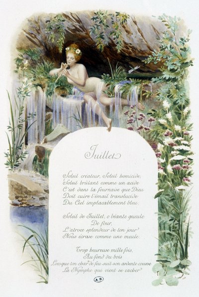 Heinäkuu ""Kuukauden laulu"", kirjoittanut Jérôme Doucet, kuvitus - Maurice Leloir, toim. Reims 1904. L. Michaud tekijältä Maurice Leloir