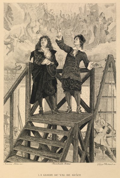 Pierre Mignard esittelee Molierelle Val de Gracen freskoja. tekijältä Maurice Leloir