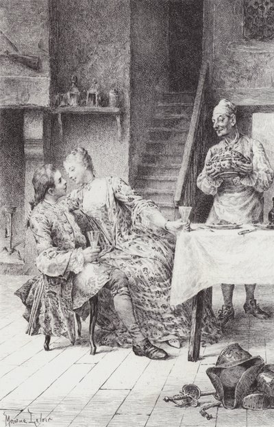 Kohtaus Manon Lescautista (kaiverrus) tekijältä Maurice Leloir