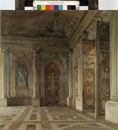 Versaillesin palatsin eteinen (Versaillesin palatsin eteinen). Maurice de Lobren maalaus (1862-1951) tekijältä Maurice Lobre