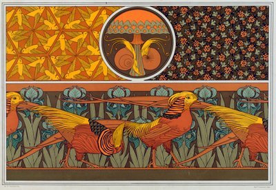 Mallit tapettireunuksille ja kankaille: Birds, Ladybirds ja Maiden Hair Fern, pub. 1897. tekijältä Maurice Pillard Verneuil