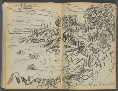 Luonnoskirja- The Granite Shore Hotel, Rockport, sivu 008  9: "Gloucester- The Road" (Gloucesterin tie) tekijältä Maurice Prendergast