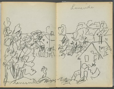 Luonnoskirja- The Granite Shore Hotel, Rockport, sivu 144 ja 145: "Lanesville". tekijältä Maurice Prendergast