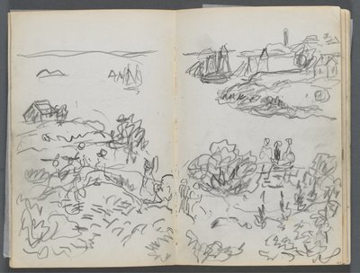 Luonnoslehti, The Dells, nro 127, sivu 042  43: poukama, jossa on veneitä ja hahmoja. tekijältä Maurice Prendergast