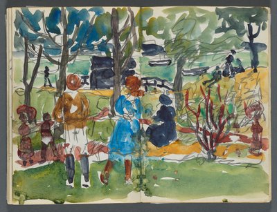 Skizzenbuch, The Dells, Nr. 127, Seite 110 & 111: Figuren in einer Landschaft tekijältä Maurice Prendergast