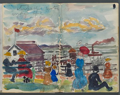 Luonnoskirja, The Dells, nro 127, sivut 152 ja 153: Hahmoja rannikolla tekijältä Maurice Prendergast