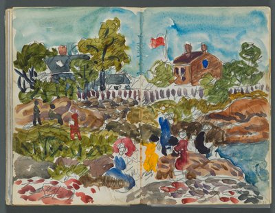 Skizzenbuch, The Dells, Nr. 127, Seite 156 & 157: Küstenlandschaft mit Figuren tekijältä Maurice Prendergast