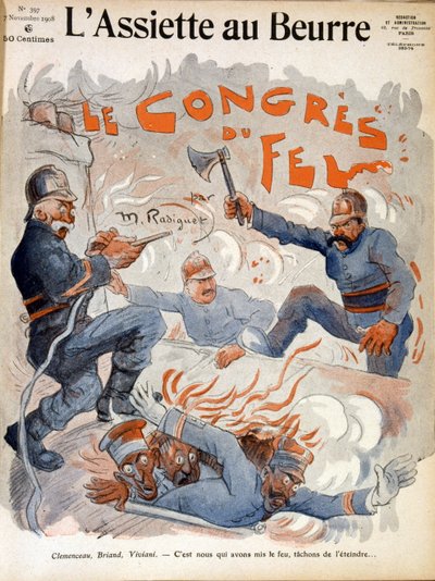 Ranskan valtiomiehet Aristide Briand, Georges Clemenceau ja Rene Viviani tekijältä Maurice Radiguet