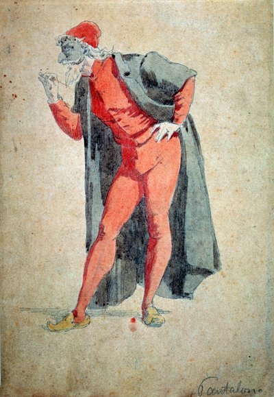 Puku- ja teatterihahmo: Pantalone (housut, lääkäri) elokuvasta "" Naamiot ja jesters" (italialainen komedia tai Commedia dell