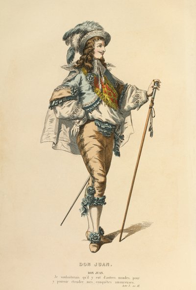 Puku Don Juanin roolia varten, noin 1868 (kaiverrus). tekijältä Maurice Sand
